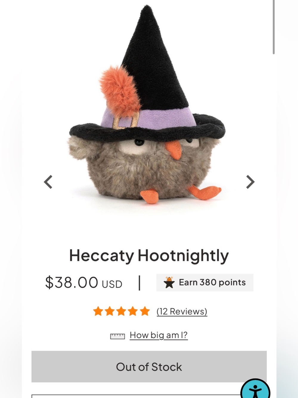 Jellycat Heccaty Hootnightly Plush Owl - Brown with Black & Purple Hat
